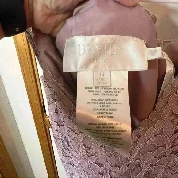 David Bridal Gown Women 14 Lilac Crochet Zip Back Maxi Slit Formal Bridal Dress - Picture 10 of 10